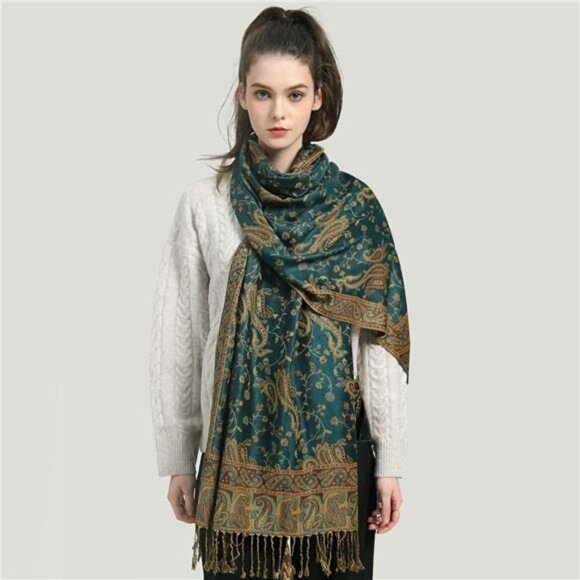 Two Tone Silky Paisley Pashmina Shawl Scarf,Soft Women's Rave Jacquard - Picture 4 of 7